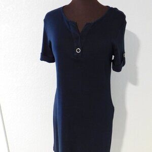 Chico's Size 1 (Medium) T Shirt Dress Short Roll Tab Sleeves Black Stretch